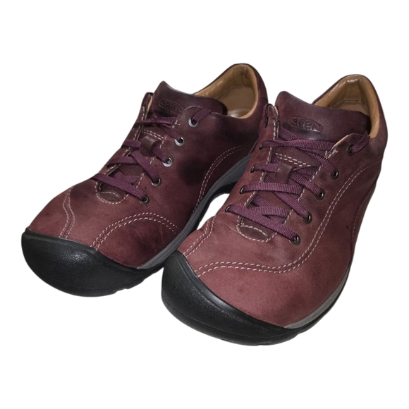 Keen Presidio II Red Leather Lace-up Comfort Sneakers Wide Toebox 9 Women's - Picture 1 of 11